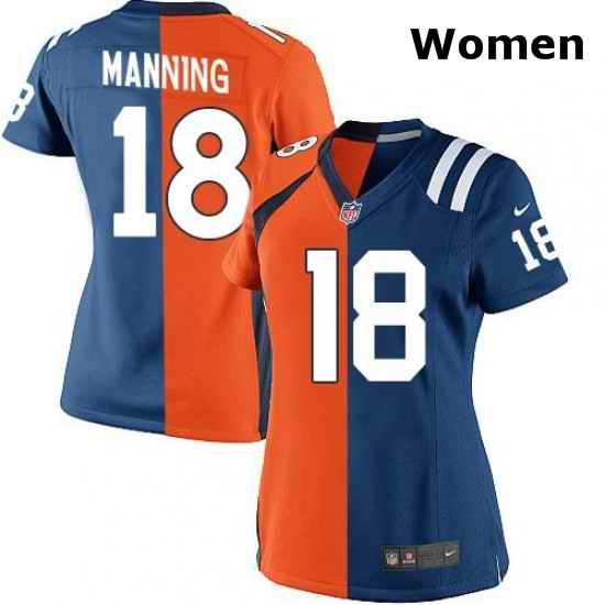 Womens Nike Denver Broncos 18 Peyton Manning Limited Navy BlueWhite Split Fashion NFL Jersey